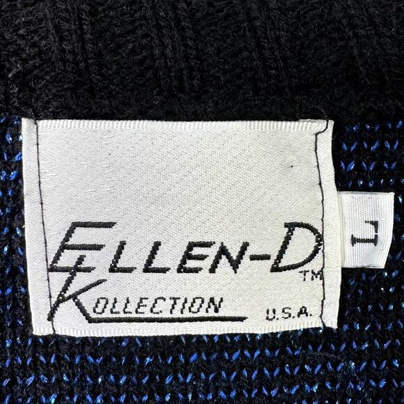 Vintage 80's Ellen-D Kollection Metallic Blue Snowflake Sweater Women's Size L - Picture 2 of 10